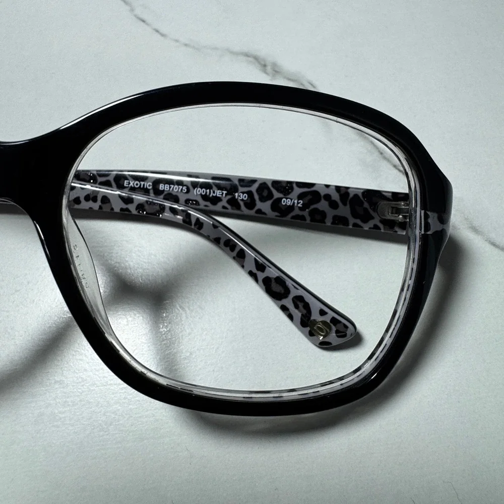 Bebe Exotic BB7075 Jet Black Grey Leopard Print Square Eyeglasses Frames 130